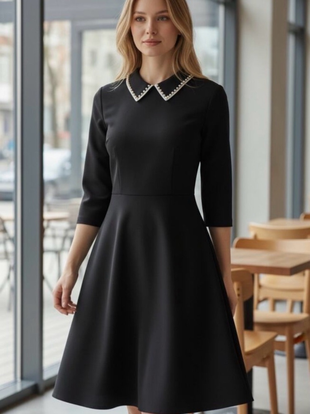 Kate Spade Pearl Rhinestone Embellished Collar Ponte Dress XS Chic